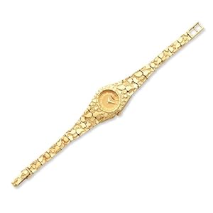14k Gold Ladies Circular Champagne 22mm Dial Solid Nugget Watch