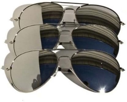 3 Pairs Aviator Sunglasses Silver Frame Mirror Lens