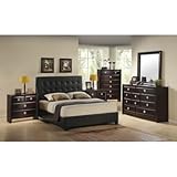 Ambassador Queen 6-Piece Bedroom Set (Black Leather/Dark Java Cherry)