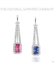 2.12ct Radiant Pink and Blue Sapphires in 18k White Gold Pave Earrings with .77cts of Diamonds