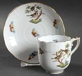 Herend Rothschild Bird (Ro) Flat Demitasse Cup & Saucer, Fine China Dinnerware