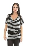 Perpetual Vogue Black Grey Striped Belted Sexy Tunic Top