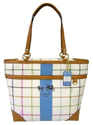 AUTHENTIC COACH HERITAGE STRIPE TATTERSALL TOTE 12561