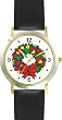 Christmas Wreath No.1 Christmas Theme - WATCHBUDDY&reg; DELUXE TWO-TONE THEME WATCH - Arabic Numbers - Black Leather Strap-Size-Large ( Men's Size or Jumbo Women's Size )
