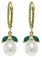 14k Solid Gold Leverback Earrings with Emeralds and Pearls