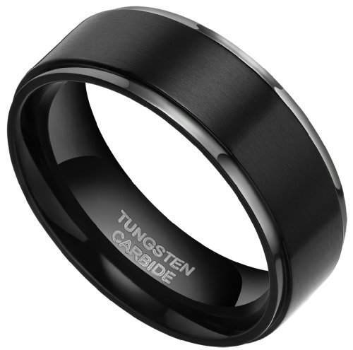 8mm Black Tungsten Carbide Rings Flat Brushed Matte Comfort Fit Size 6 to 13