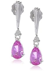 DiAura Sterling Silver Gemstone and Diamond Tear Drop Earrings