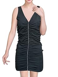 V-neck Cotton/Polyester Ruched Shirred Glittering Mini Dress 