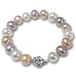 Tricolor White Lavender Peach 10-11mm AA+ Cultured Pearl Platinum Overlay Sterling Silver Rose Clasp Bracelet 7" (L1S2R2)