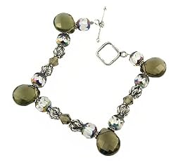 Bracelet - B15 - Handmade Glass & Fire-Polished Beads - Side Drilled Beads - Toggle Closure ~ Black Diamond (Gray / Gray)