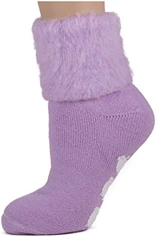 Woollyfeet Brushed Wool Blend Tread Lilac Socks