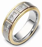 18 Karat Yellow Gold & Titanium 6.5mm Princess Cut Diamond Wedding Band