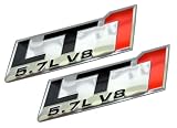 2x (pair/set) LT1 5.7L V8 Red Engine Emblems Badges Highly Polished Aluminum Chrome Silver for GM General Motors Chevy Chevrolet