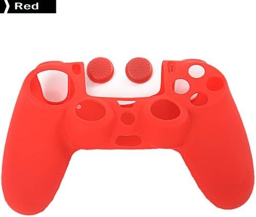 Soft Silicone Cover Case + Case Button for PS4 DualShock4 Wireless Controller (Red)