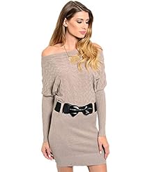 Belted Acrylic/Cashmere/Elastane/Wool Sweater Long Sleeves Off the Shoulder  Dress