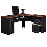 Bush Furniture Fairview Collection 60 Inch L-Desk, Model WC53930-03, Antique Black with Hansen Cherry Finish