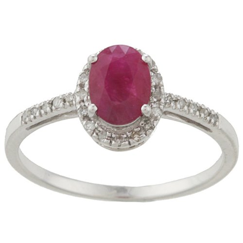 10k White Gold Genuine Ruby and Diamond Ring 