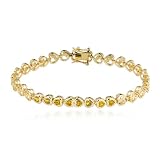 18k Yellow Gold Overlay Sterling Silver Citrine 4mm Hearts Bracelet, 7.25