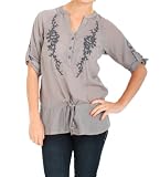 Timing Boho Floral Embroidered Tunic in Grey
