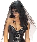 Sexy Goth Long Gothic Widow Black Wig + Veil Mourningbride Costume Wig Blackwidow Dark Scary