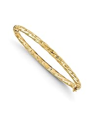 14k Yellow gold Leslies Polished and Textured Twisted Hinged Bangle