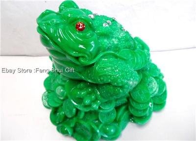 Large Big Green Jade Color Lucky Feng Shui Chinese Oriental Money Coin Frog Toad