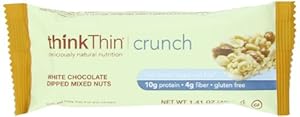 thinkThin Crunch White Chocolate Mixed Nuts, Gluten Free, 1.41-Ounce Bars (Pack of 10)