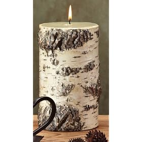 Pack of 4 Unique Birch Bark Mountain Scented Pillar Candles - 7