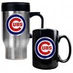 SAVE $3.00 - Chicago Cubs Stainless Steel Travel Mug and Black Ceramic Mug Set (Primary Logo) $29.95