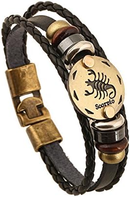 UNISEX Fashion 12 Constellations Punk Leather Chain Horoscope Bangle Bracelet(scorpio)