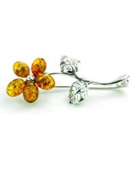 SilverAmber 925 Sterling Silver & Baltic Amber Jewellery - Brooch 4015