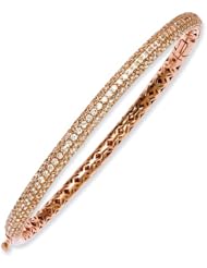 Sterling Silver Pink Plated with CZ Hinged Bangle