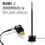 CSL - 300 Mbit/s WLAN Stick mit Antennenbuchse + 8 dBi WLAN Rundstahlantenne inkl. Standfu� | Wireless LAN | Mini Dongle 802.11n/b/g | SMA Buchse 150 54 | Windows 7 + Windows 8 f�hig | besonders hohe Reichweite