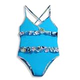 Lipstik - Girls 1 Piece Bathing Suit, Turquoise - Runs 2 Sizes Small (Size 7)