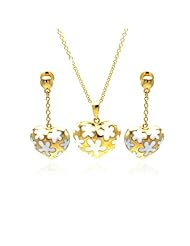 Nickel Free Sterling Silver Pendant & Earring Sets 14K Gold Plated Flower Designed Heart Set
