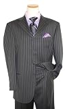 Extrema by Zanetti Charcoal Grey with Black/White Stripes Super 120'S Italian Wool Wideleg Suit