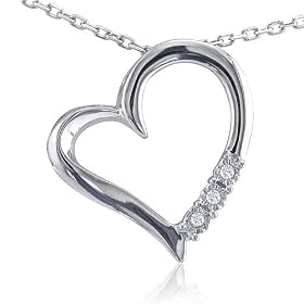Sterling Silver and Diamond Three-Stone Heart Pendant on an 18" Chain