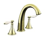 Kohler K-T314-4F-AF Finial Traditional Deck-Mount High-Flow Bath Faucet Trim with Lever Handles and Biscuit Handle Inserts, Valve Not Included, Vibrant French Gold