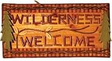 Hand-Crafted Wilderness Welcome Welcome Sign Plaque With Green Pine Trees And A Natural Wood Log Twig Look (Made Of Wood) 18