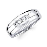 14k White Gold Mens Channel Set Princess Diamond Wedding Ring Band .62...