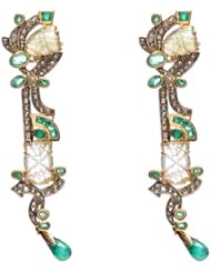 Christmas Party Jewelry 14kt Gold Diamond Pave Silver Victorian Style Dangle Earrings