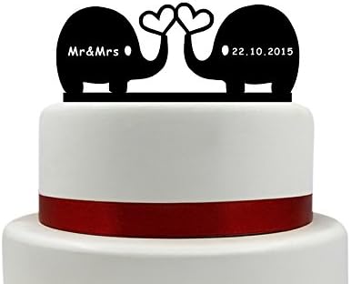 Cute Two Elephant Wedding Acrylic Cake Topper Personalized Heart with Name Cake Topper Birthday Cake Topper