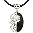 Black Onyx and Lattice Design Oval Happiness "Fu" Platinum Overlay Sterling Silver Pendant Leather Necklace Black Onyx and Lattice Design Oval Happiness "Fu" Platinum Overlay Sterling Silver Pendant Leather Necklace