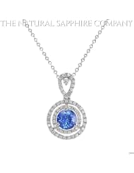 0.75ct. Natural Untreated Blue Sapphire Pendant with 61 Diamonds 0.28ct. total.