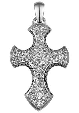 Sterling Silver Diamond Basketweave Cross Pendant