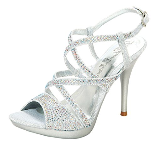 De Blossom Collection Sanyo-202 Strappy Glitter Bling Rhinestone Stiletto Heel Platform Sandal