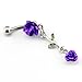 316L Surgical Steel 14G Lovely Purple Doubling Metal Rose Flower Dangle Navel Ring Belly Bar Button