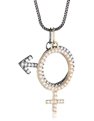 White and Black Bronze Clear Cubic-Zirconia Pendant Necklace, 18"
