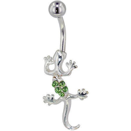 Belly Navel Ring Spring Green Crystal Lizard Dangle Fashion Belly Navel Ring Body Jewelry