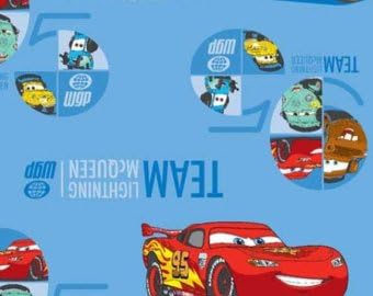 Cars Movie"Team McQueen!" on Blue 100% Cotton Fabric (Great for Quilting, Sewing, Craft Projects, Throw Pillows & More) 1 Yard X 44" Wide